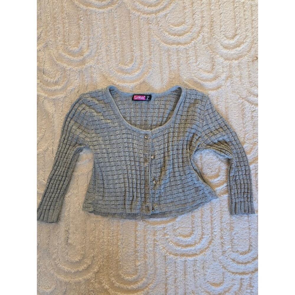 ✨ Vintage Say What? Metallic Cropped Cardigan – Size Large